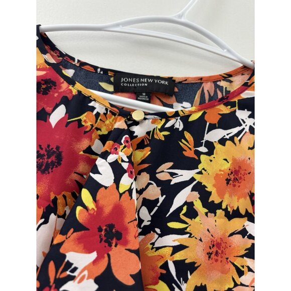Jones New York Sleeveless shirt blouse 16 Size Floral Print Top Ruffle neck Mult - Picture 5 of 8